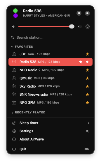 AirWave macOS menu bar app